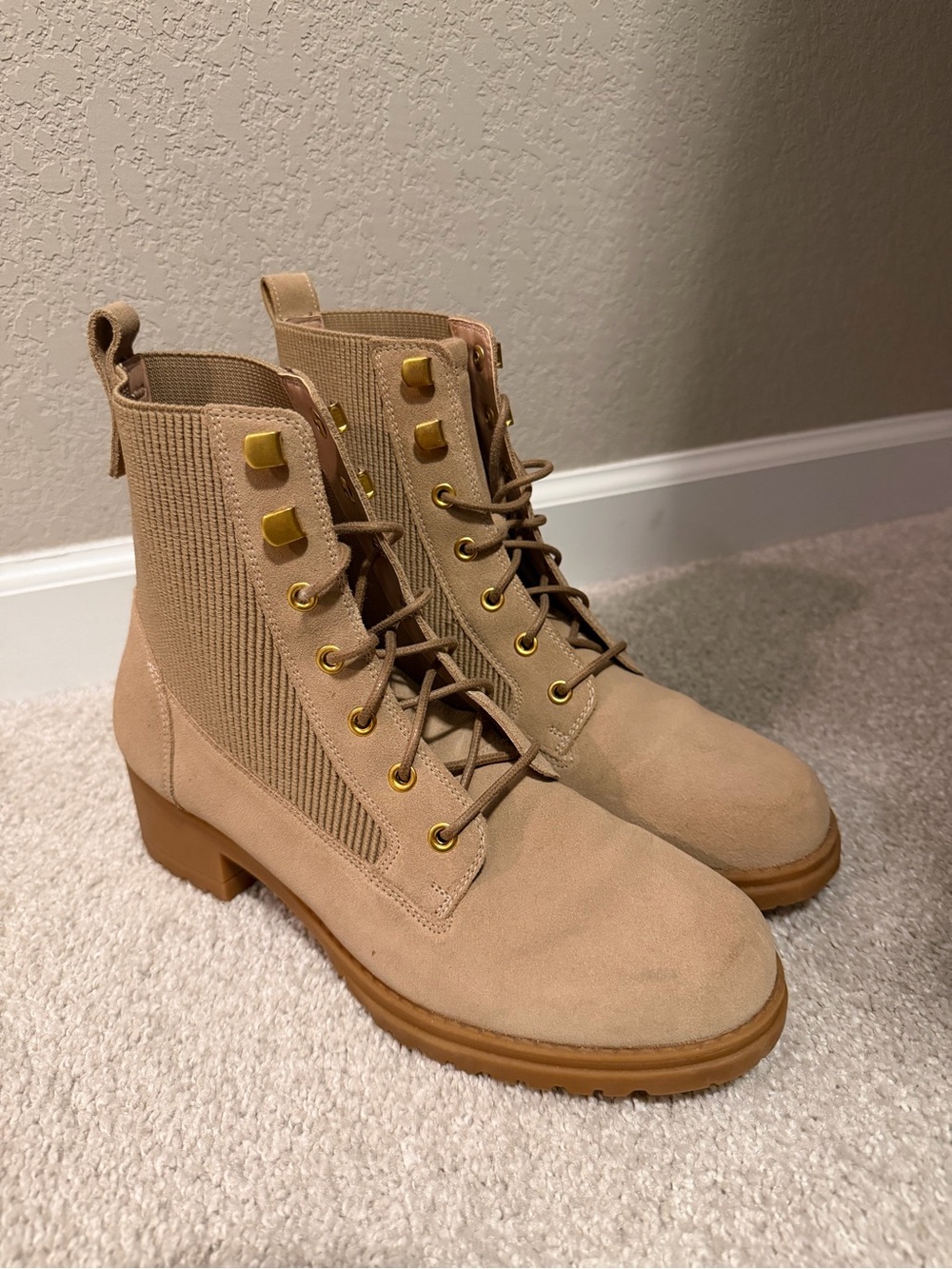 Cole Haan Camea Waterproof Lace-Up Combat Boots in Beige Suede - Picture 6 of 6